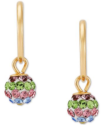 Macy's - Children's 2-Pc Set Multicolor Crystal Reversible Stud & Dangle Hoop Earrings in 14k Gold-Plated Sterling Silver
