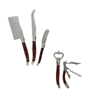 Laguiole 5 Piece Cheese Knife and Wine Opener Set with Pakkawood Handles.