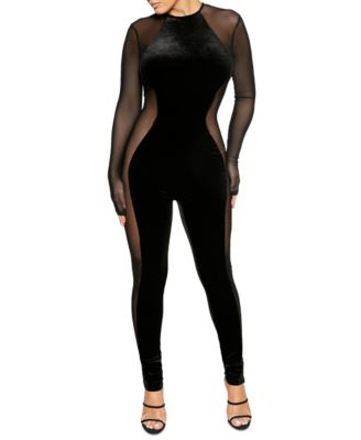 Naked Wardrobe - Velvet Mesh Collection Jumpsuit