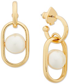 Gold-Tone Imitation Pearl Link Drop Earrings