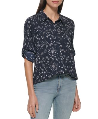 Printed Button-Front Top