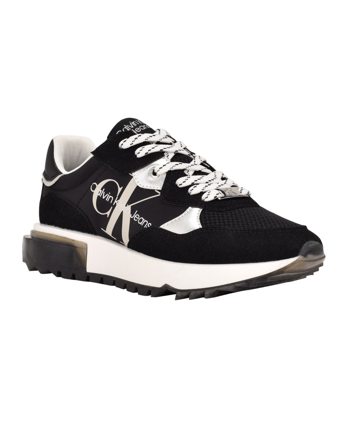 Shop Calvin Klein Jeans Est.1978 Calvin Klein Women's Magalee Casual Logo Lace-up Sneakers In Black,silver,gray