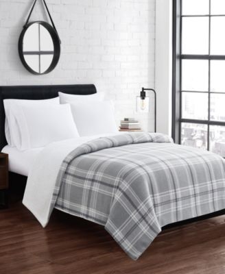 Cannon Cozy Teddy Plaid Collection Bedding In Gray