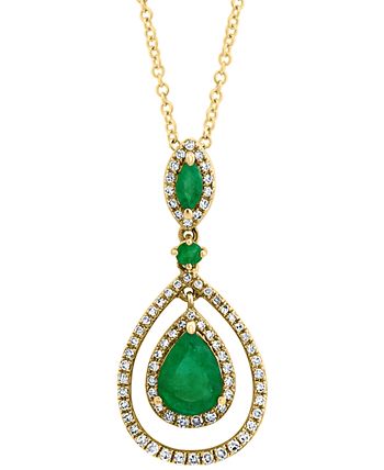 EFFY Collection - Emerald (1-1/6 ct. t.w.) & Diamond (1/4 ct. t.w.) Orbital Teardrop 18" Pendant Necklace in 14k Gold