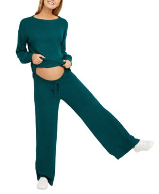 Motherhood Maternity-Sustainable Hacci Knit Wide Leg Maternity Pants-Blue-XS