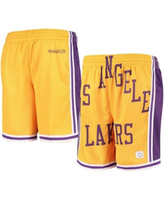 Big Boys Gold Los Angeles Lakers Hardwood Classics Throwback Big Face Mesh Shorts