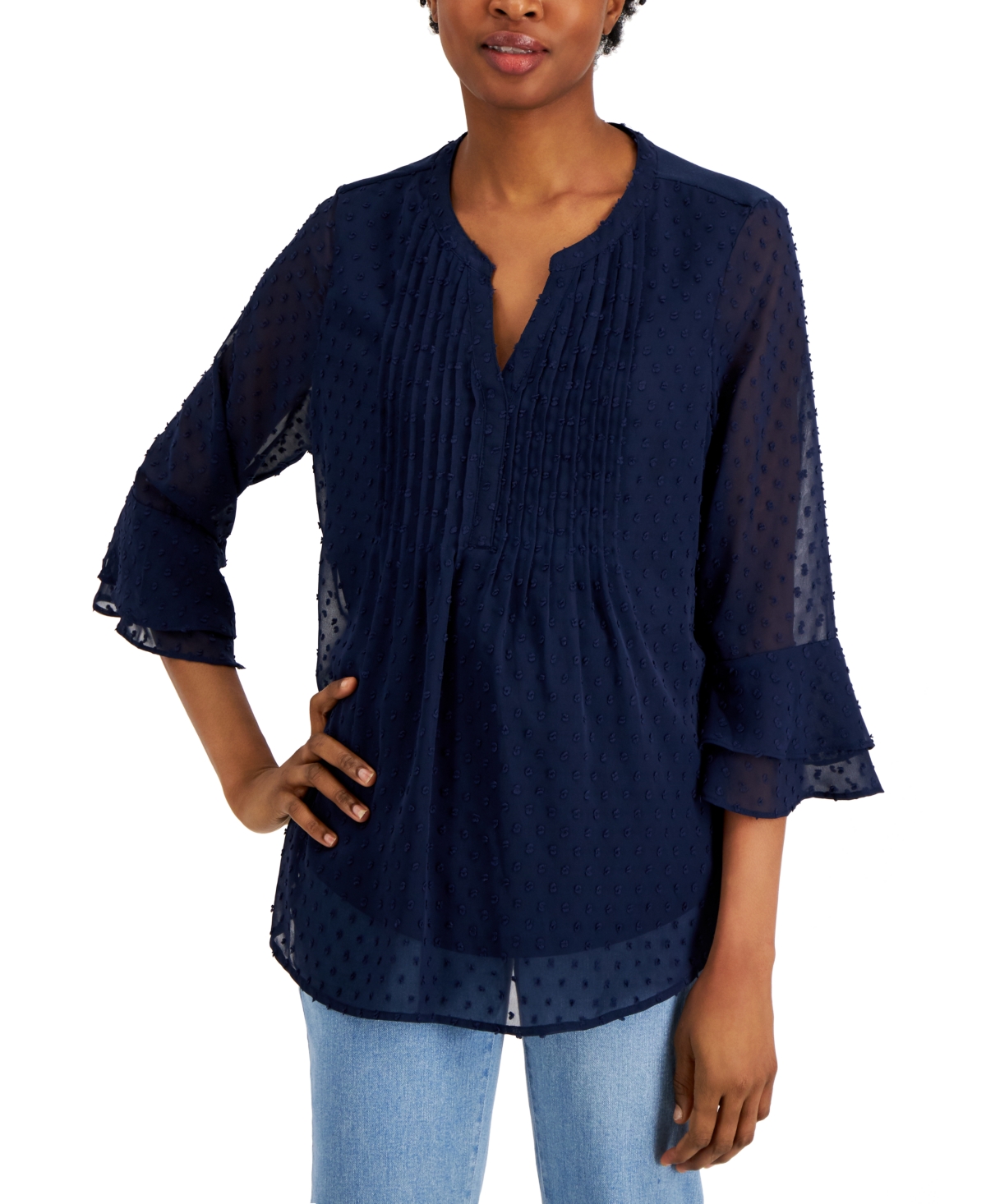 Women's Textured Pintuck Top, Regular & Petite, Created for Macy's - Intrepid Blue
