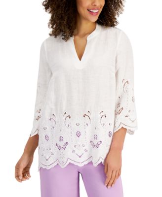 White Linen Womens Tops - Macy's