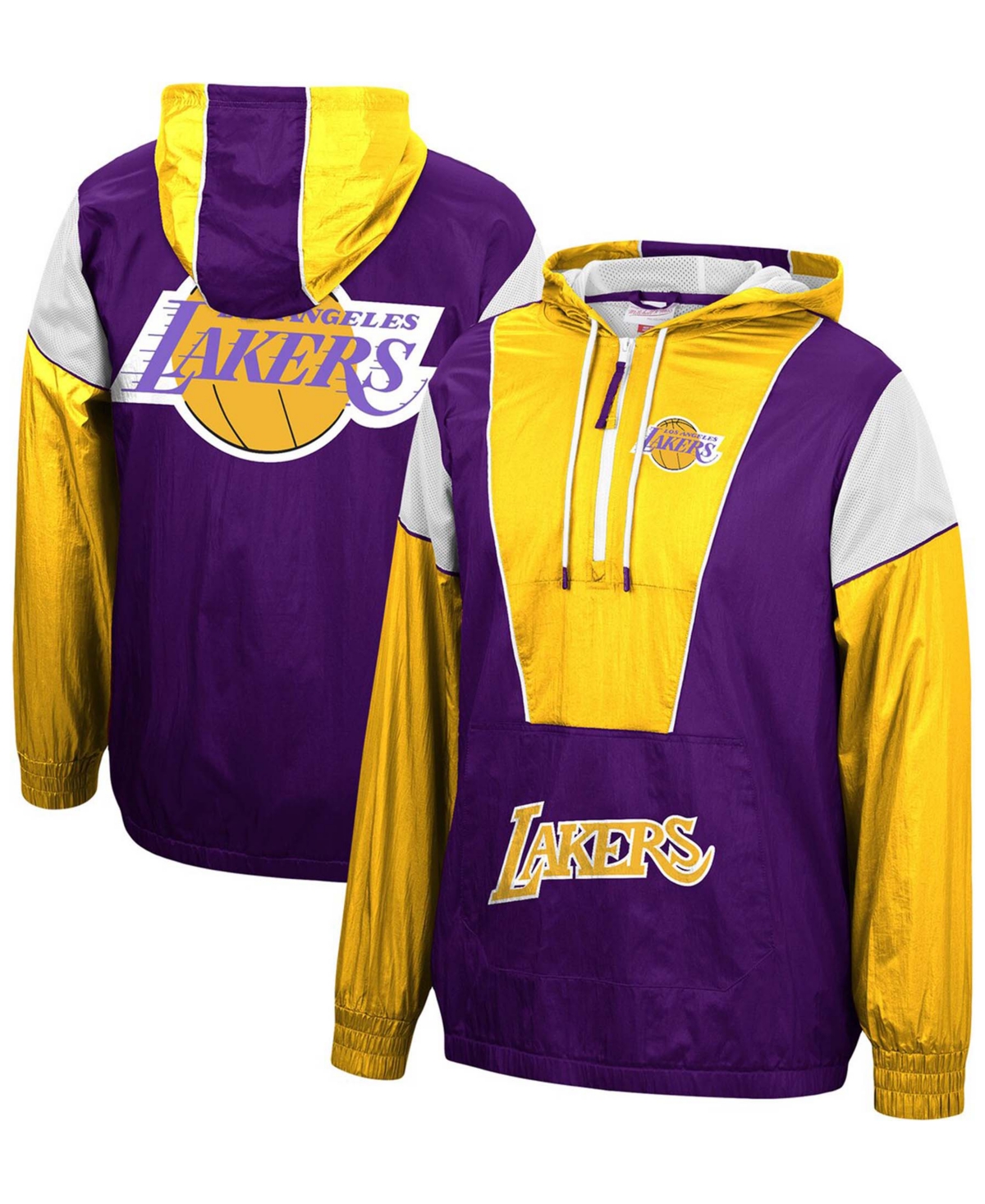Mitchell & Ness Men's Purple, Gold Los Angeles Lakers Hardwood Classics Highlight Reel Windbreaker Half-zip Hoodie J In Purple
