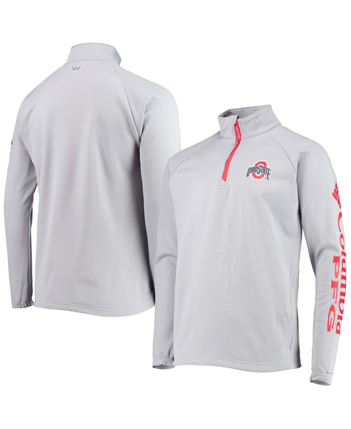 Shop Columbia Men's Gray Ohio State Buckeyes Terminal Tackle Fleece Raglan Omni-shade Quarter-zip Jacket In Os Columbi