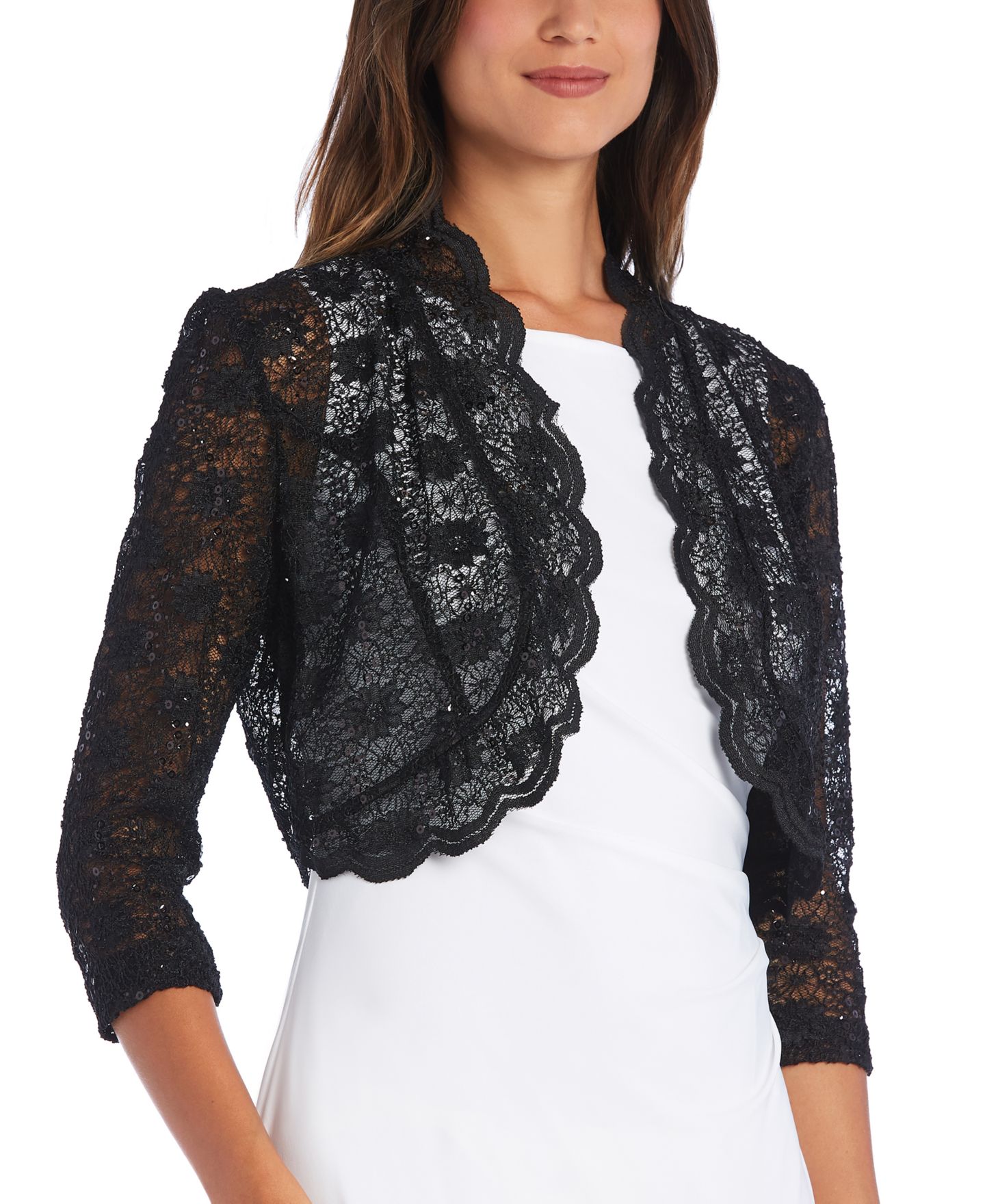 Женские болеро R & M Richards Scalloped Sequin Lace Bolero, цвет: Чёрный — фото 1