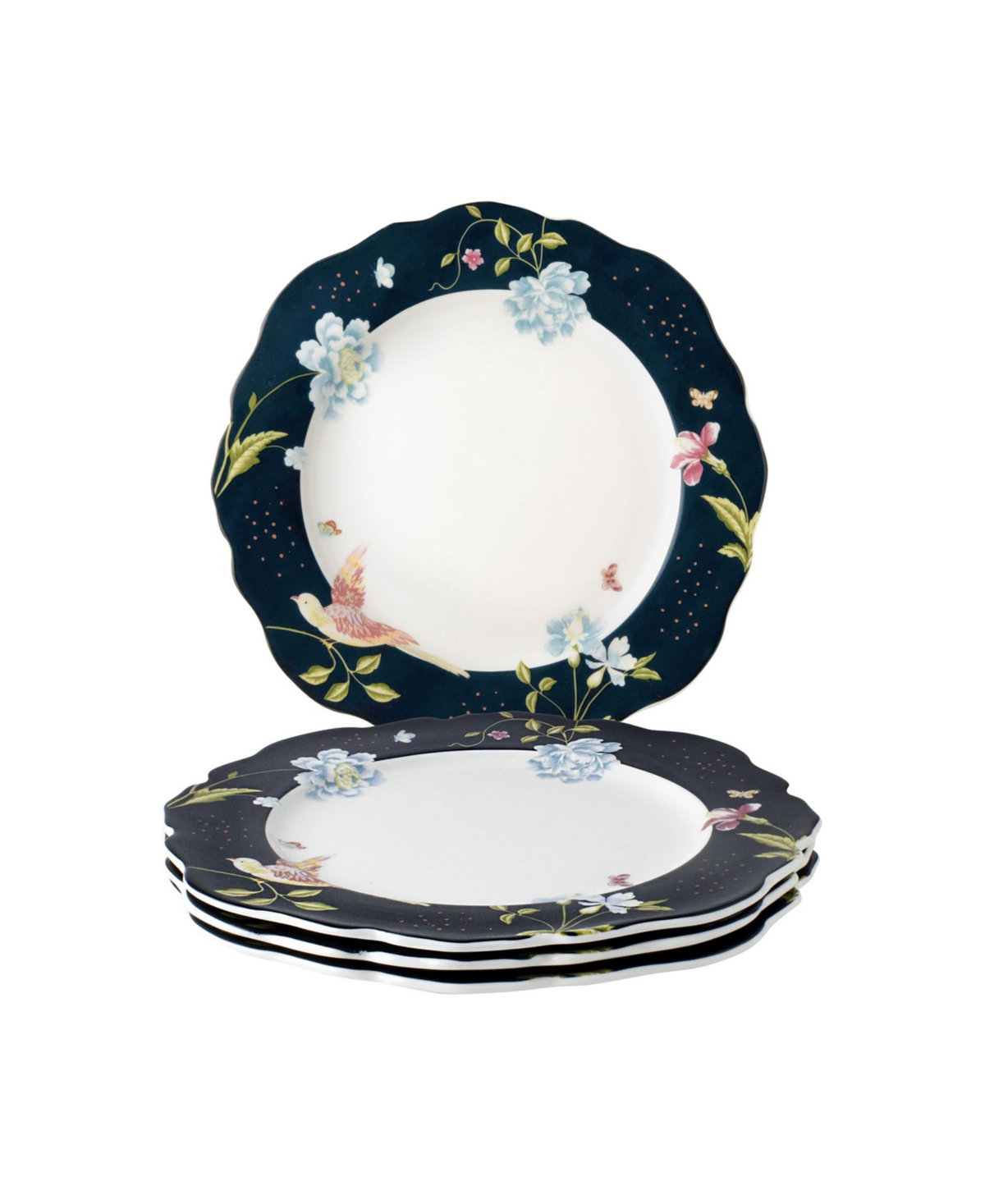 LAURA ASHLEY HERITAGE COLLECTABLES MIDNIGHT UNI IRREGULAR PLATES IN GIFT BOX, SET OF 4