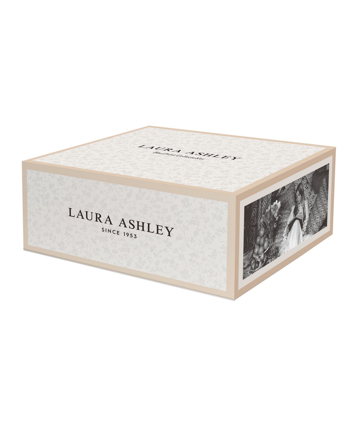 Closeout! Laura Ashley Heritage Collectables 10 Oz Midnight Pinstripe Mugs in Gift Box, Set of 4 - White with Blue Stripes