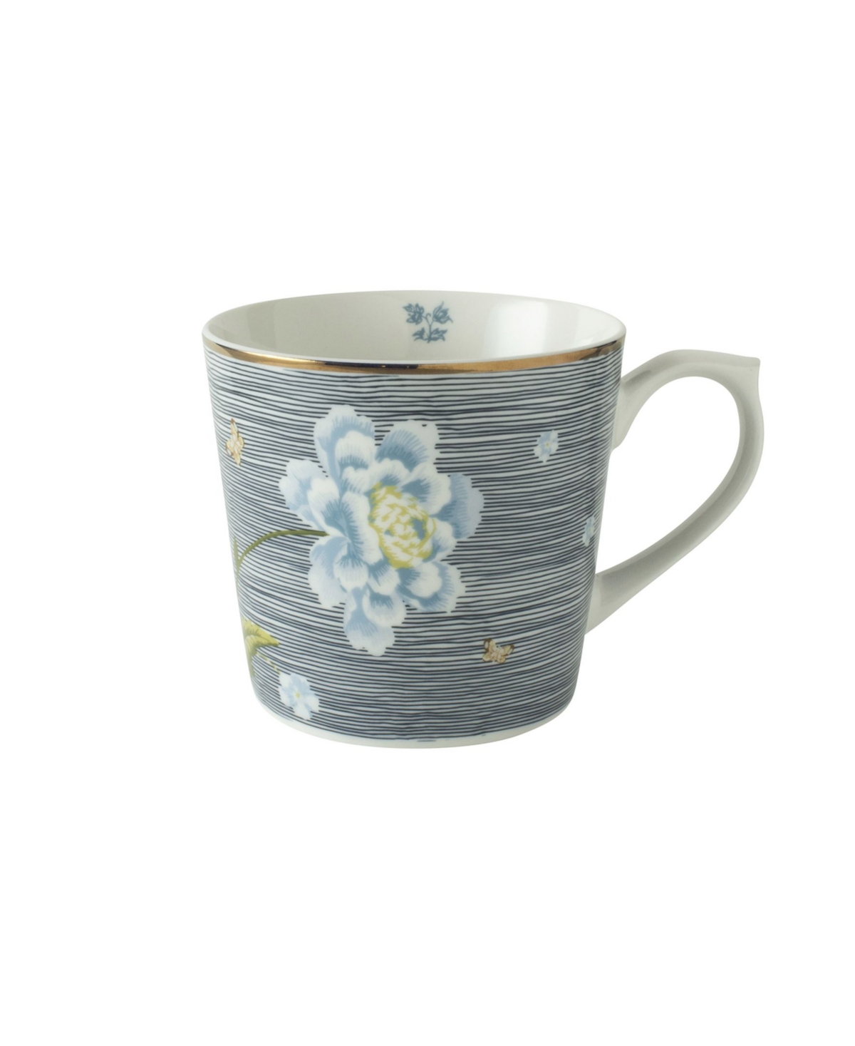 Closeout! Laura Ashley Heritage Collectables 17 Oz Midnight Pinstripe Mugs in Gift Box, Set of 4 - White with Blue Stripes