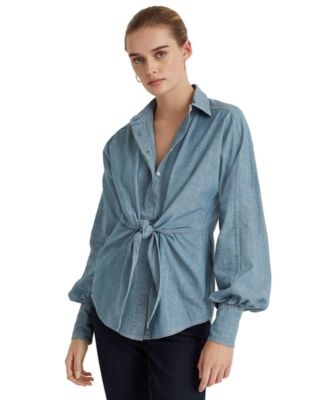로렌 랄프로렌 Lauren Ralph Lauren Tie-Front Chambray Shirt,Riviera Wash