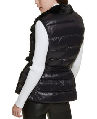 dkny faux fur puffer vest