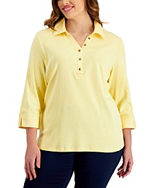 Plus Size 3/4-Sleeve Cotton Top, Created for Macy's