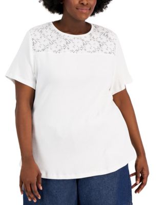 Karen Scott Cotton Eyelet-Yoke Top Purple Size XXL main image 0