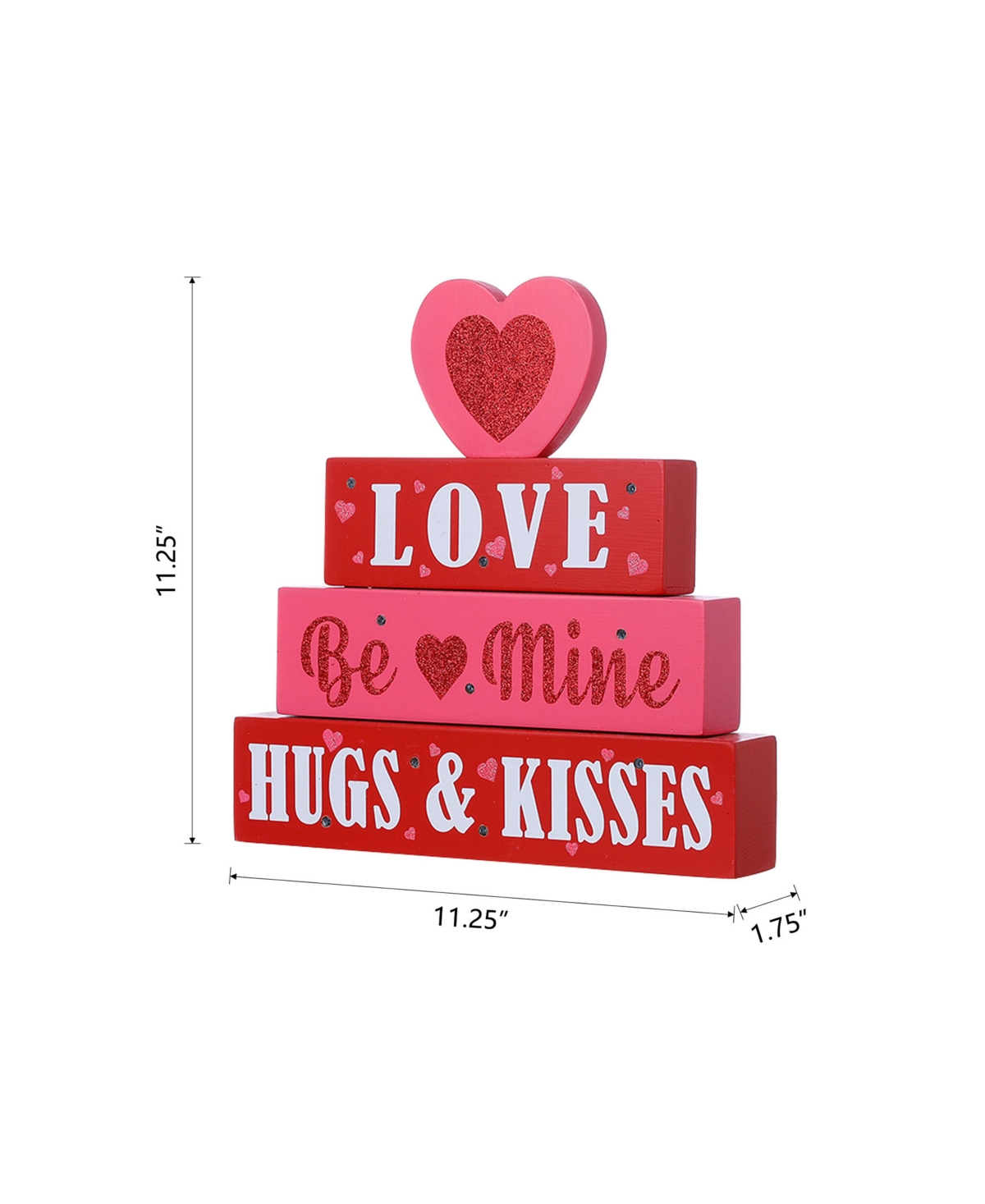 Glitzhome 11.25" Lighted Valentine's Wooden Block Table Sign In Red