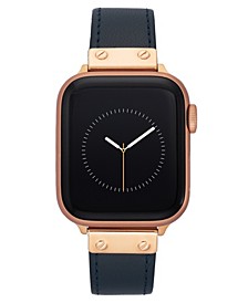 42/44/45mm Apple Watch Band in Navy Premium Leather With Rose Gold Screw Adaptors