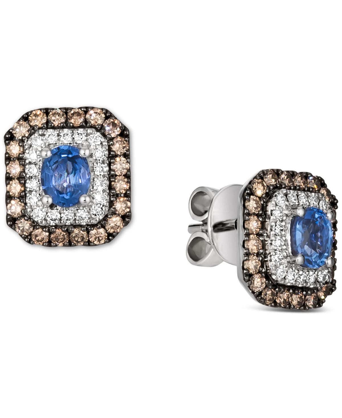 Blueberry Sapphire (3/4 ct. t.w.) & Diamond (5/8 ct. t.w.) Halo Stud Earrings in 14k White Gold - Sapphire
