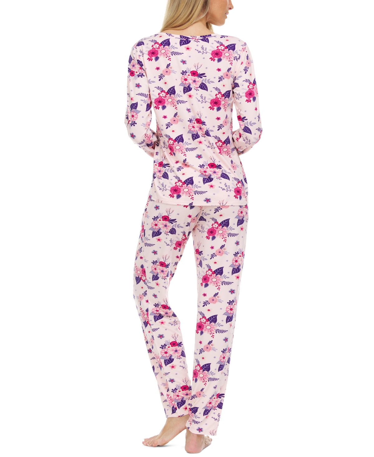 Flora by Flora Nikrooz Erica Lace-Trim Printed Knit Pajama Set