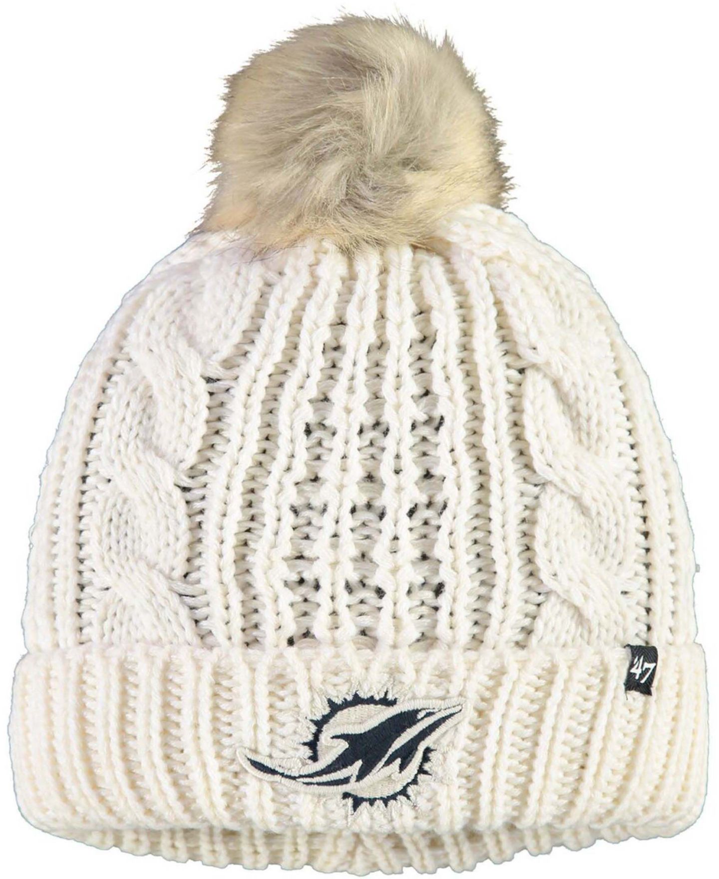 Женская шапка '47 Brand Cream Miami Dolphins Meeko Cuffed Knit Hat with Pom — фото 1