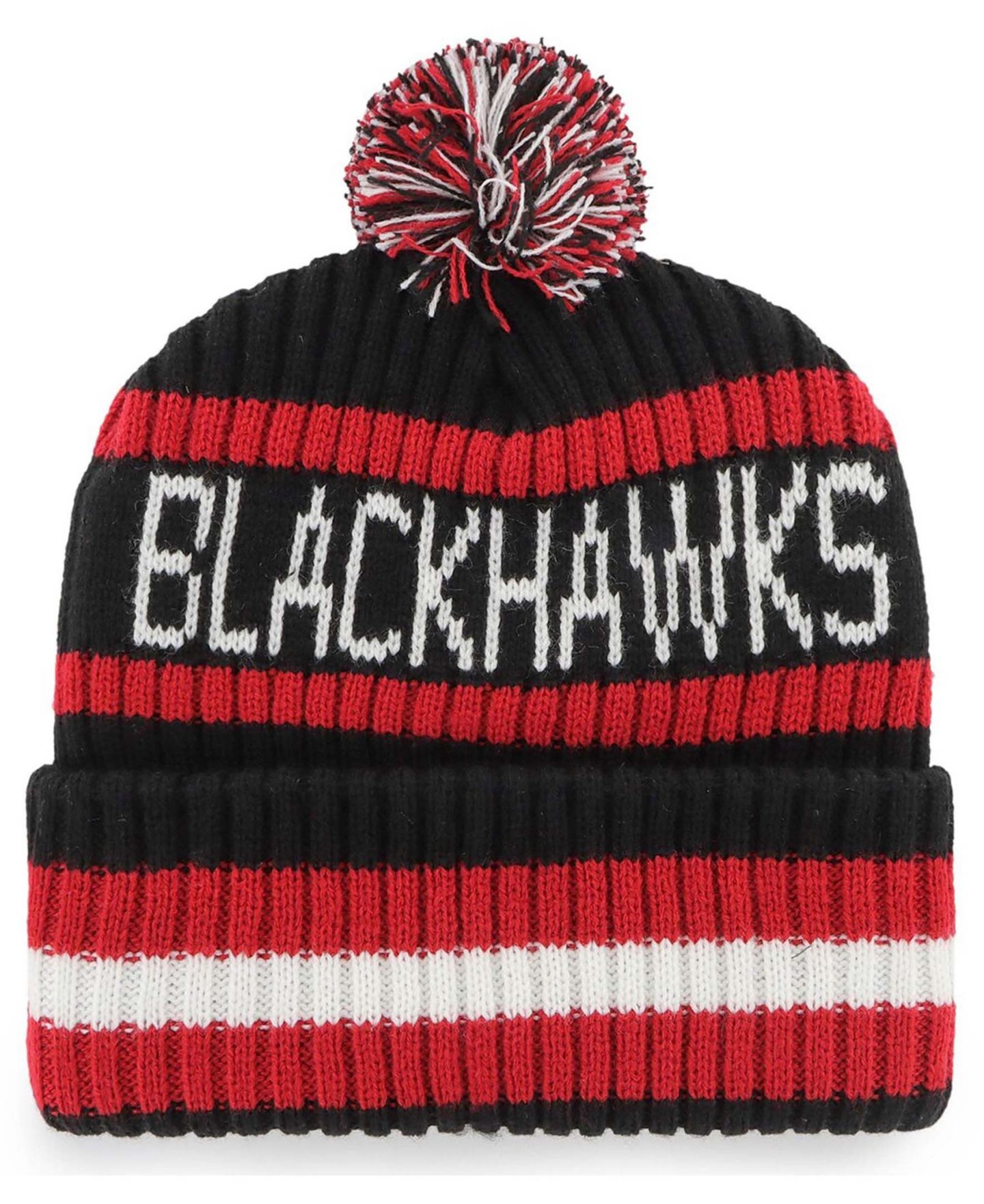 Мужская шапка '47 Brand Black Chicago Blackhawks Bering Cuffed Knit Hat with Pom — фото 3