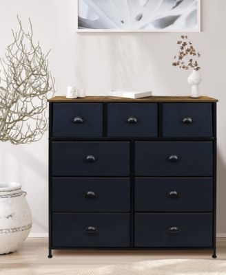9 Drawers Dresser - Furniture Storage for Bedroom, Closet, Office Organization - Steel Frame, Wood Top, Fabric Bins