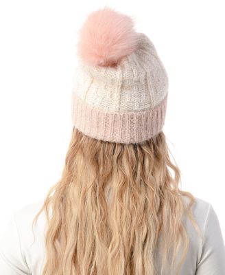 Women's Lurex Colorblock Faux Fur Pom Beanie