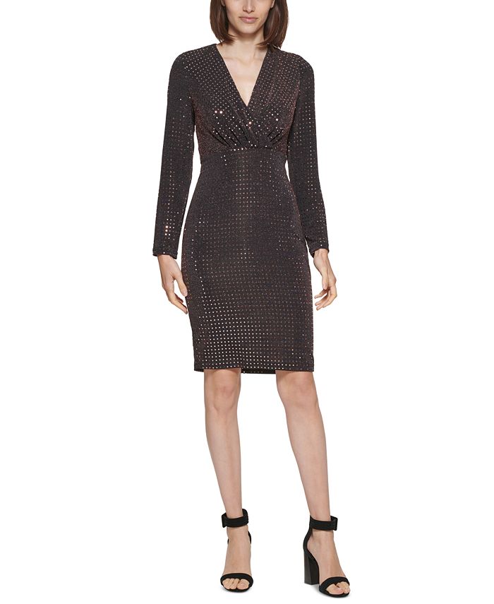 Calvin Klein Sequin Metallic Knit Surplice-Neck Sheath Dress & Reviews -  Dresses - Women - Macy's