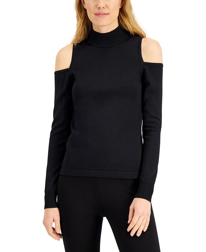 Donna Karan Cold-Shoulder Mock Neck Sweater - Macy's
