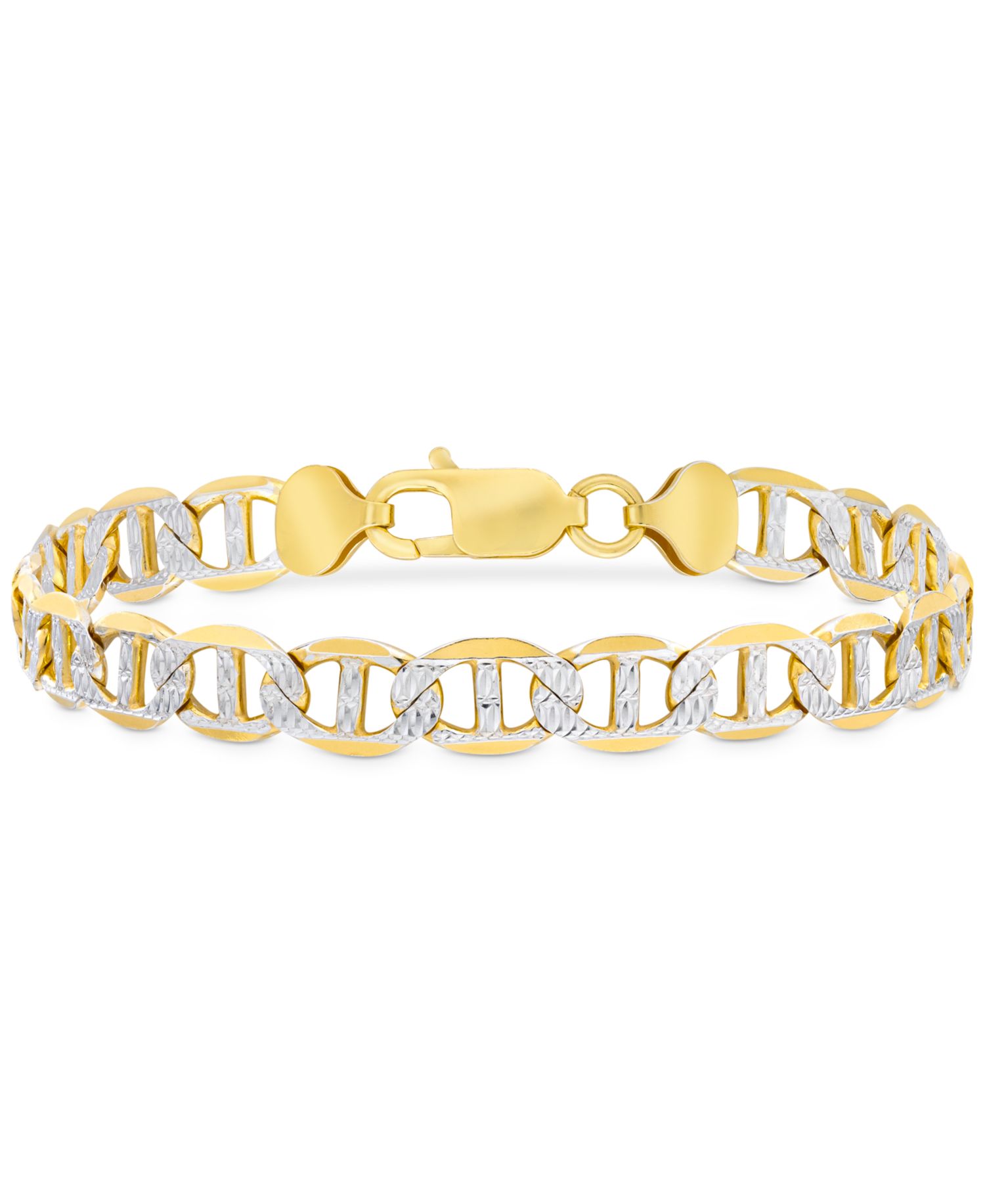 Men's Two-Tone Diamond Cut Mariner Link Bracelet in Sterling Silver & 14k Gold-Plate