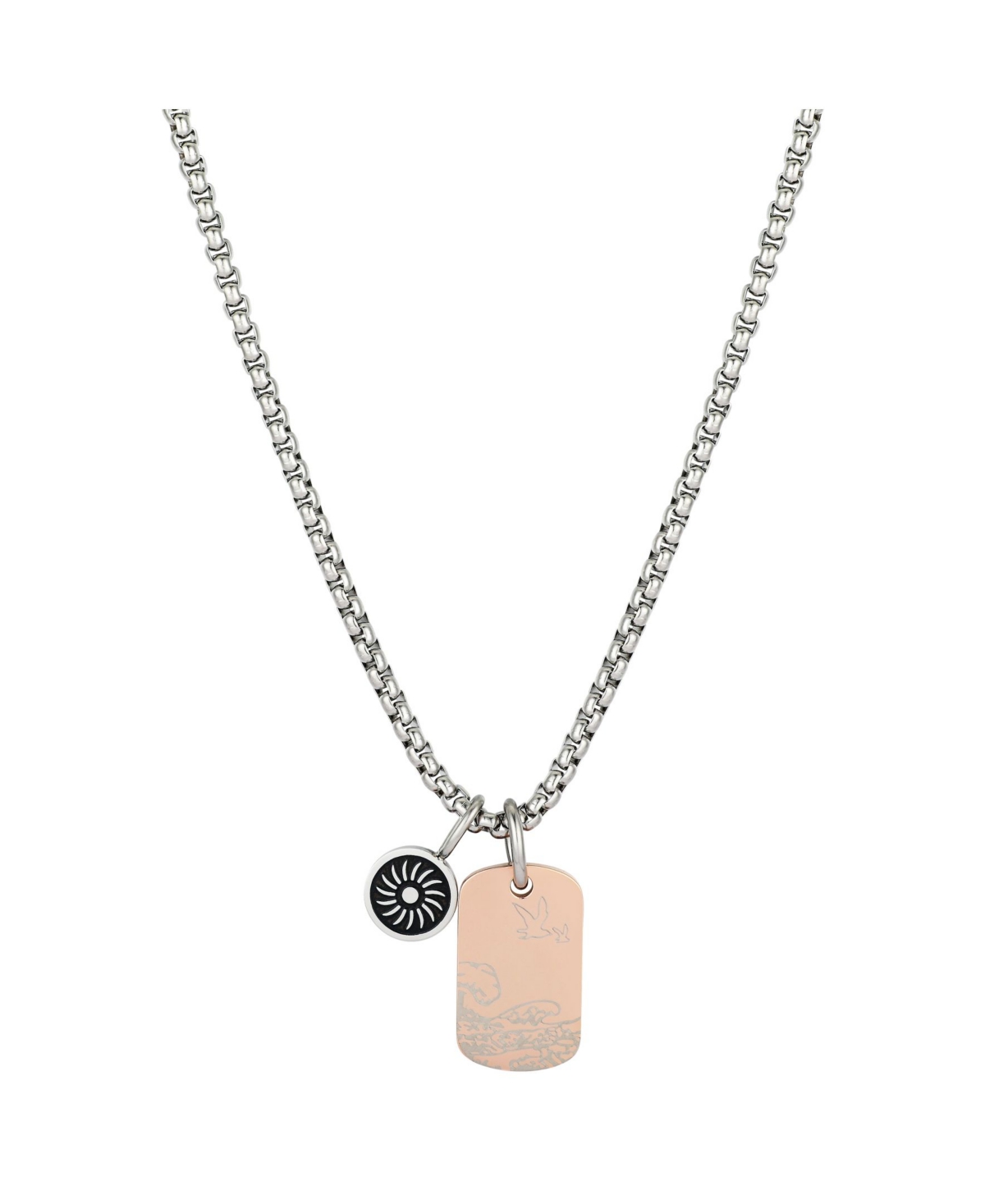 He Rocks Men's Stainless Steel Waves and Sun Tag Charm Pendant Necklace