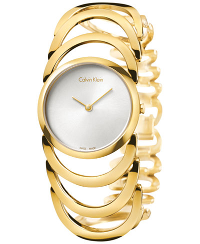 Calvin Klein Women's Swiss Body Gold PVD Stainless Steel Bracelet Watch 30mm K4G23526