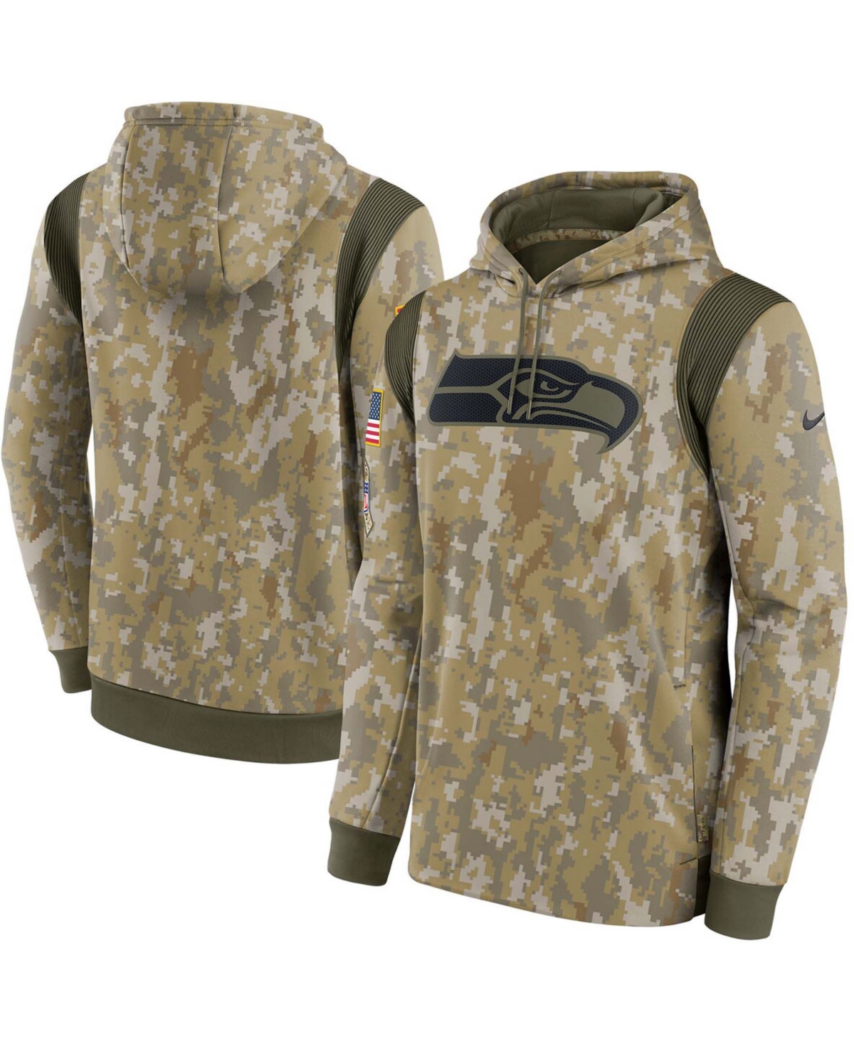 Men's Camo Seattle Seahawks 2021 Salute To Service Therma Performance Pullover Hoodie