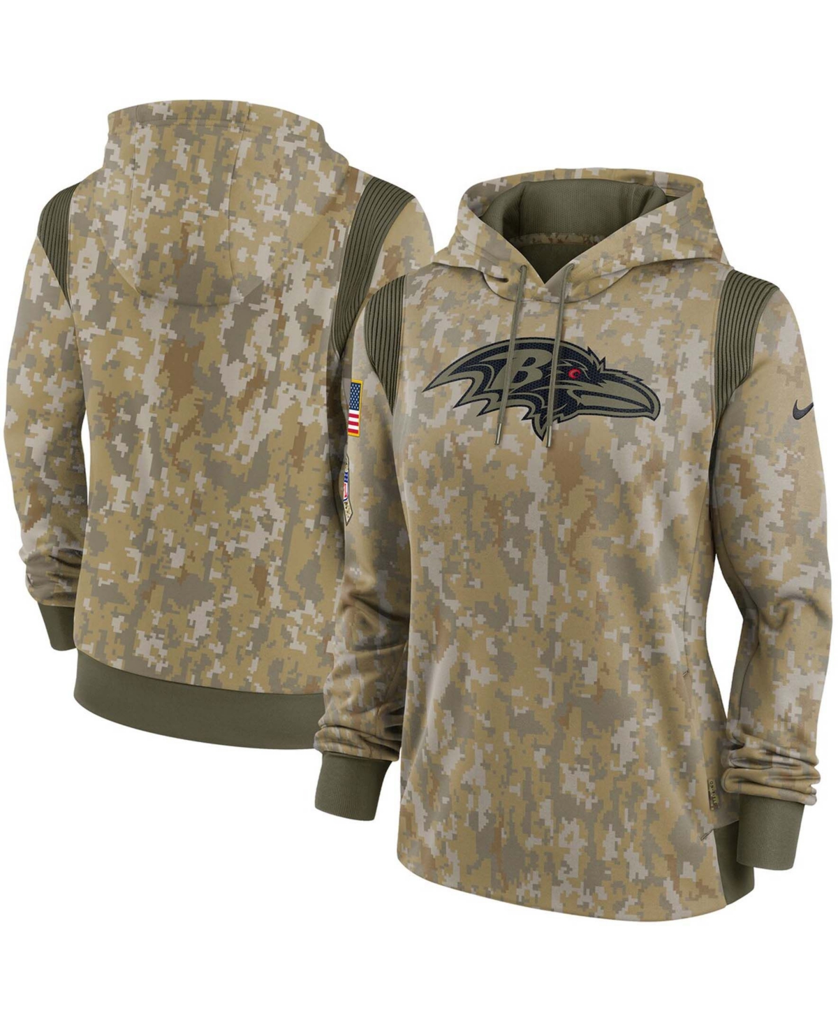 Women's Olive Baltimore Ravens 2021 Salute To Service Therma Performance Pullover Hoodie