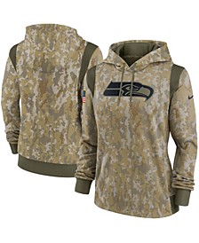 Women's Olive Seattle Seahawks 2021 Salute To Service Therma Performance Pullover Hoodie