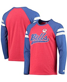 Men's Red, Royal Buffalo Bills Throwback League Raglan Long Sleeve Tri-Blend T-shirt