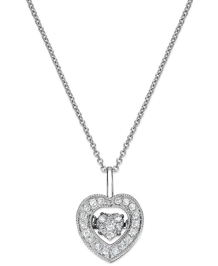 Twinkling Diamond Star Diamond Heart Pendant Necklace in 14k White Gold ...