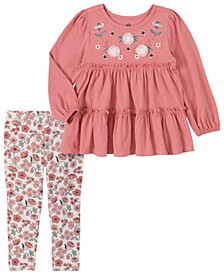 Toddler Girls Tiered Jersey Tunic and Floral Leggings Set, 2 Piece