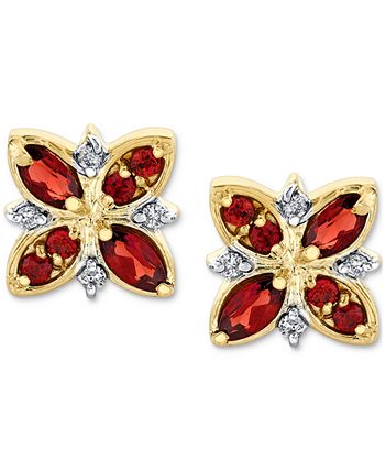Macy's - Rhodolite Garnet (3/4 ct. t.w.) & Diamond (1/20 ct. t.w.) Stud Earrings in 14k Gold