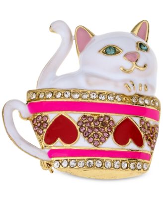 Charter Club - Gold-Tone Pav&eacute; Heart Cat Mug Pin