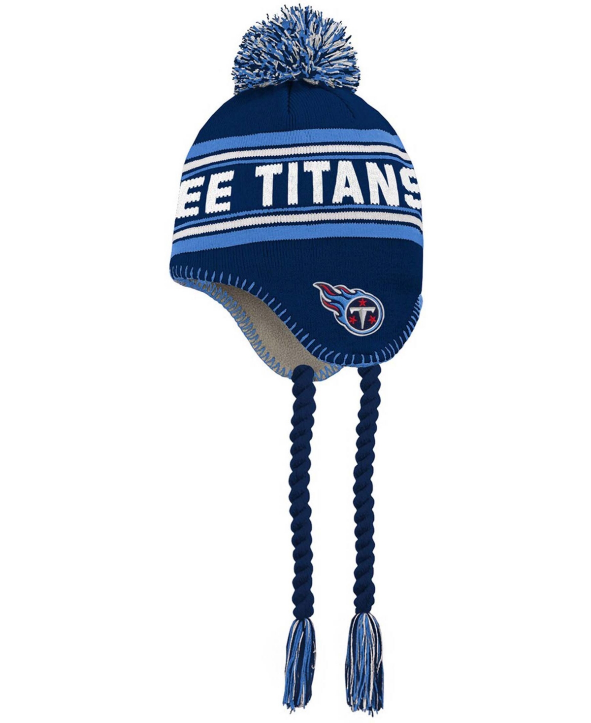 Outerstuff Kids' Big Boys And Girls Navy And Light Blue Tennessee Titans Jacquard Tassel Knit Hat With Pom