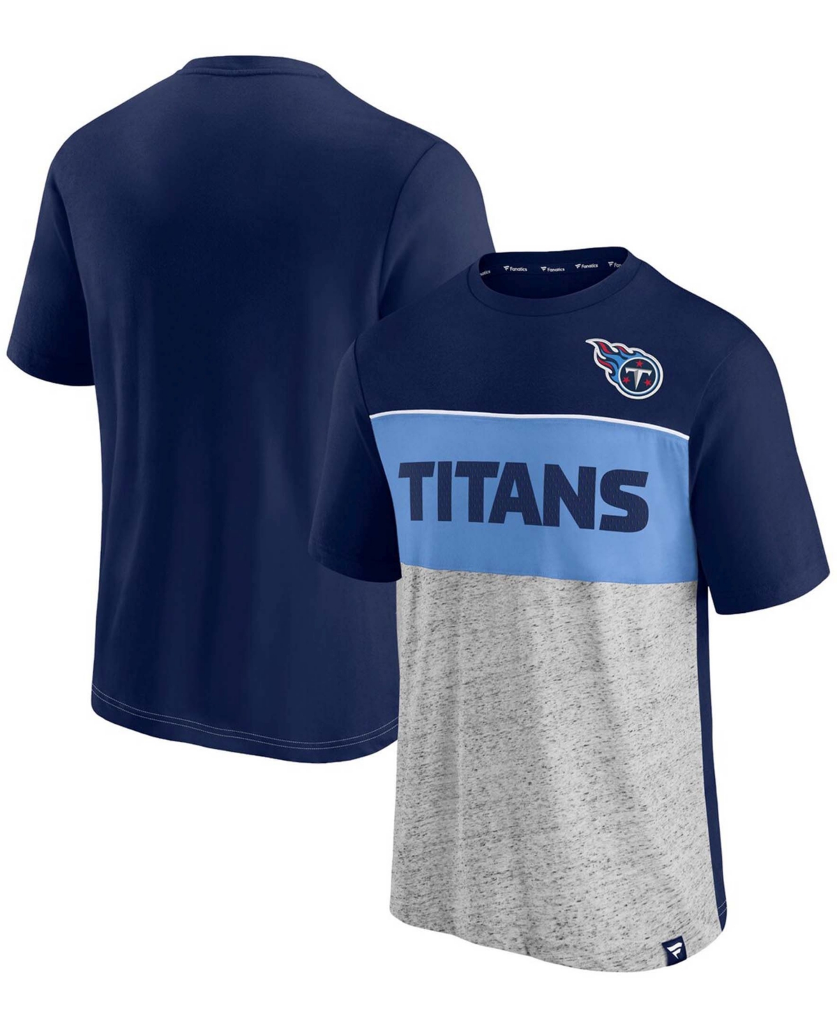Fanatics Men's Navy And Heathered Gray Tennessee Titans Colorblock T-shirt In Navy,heathered Gray