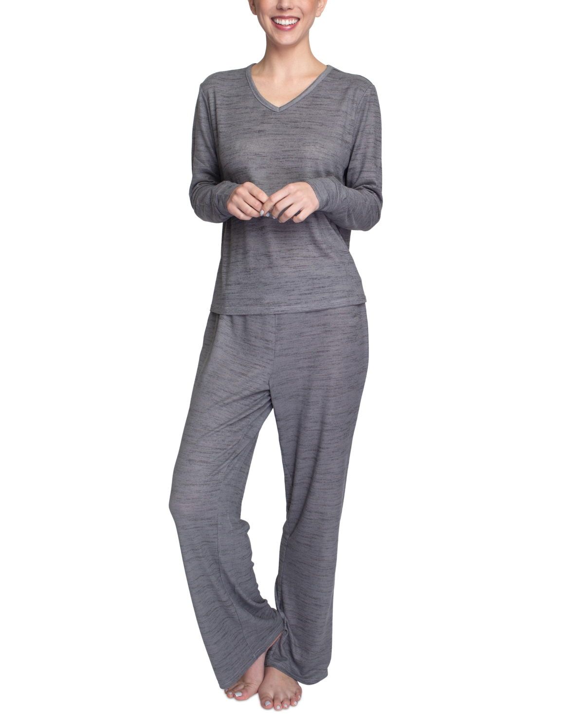 Muk Luks Butter Knit V Neck Flare Leg Pants Lounge Set Smart Closet