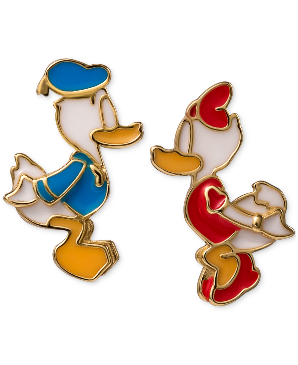 Disney Kissing Donald & Daisy Duck Stud Earrings In 18k Gold-plated Sterling Silver