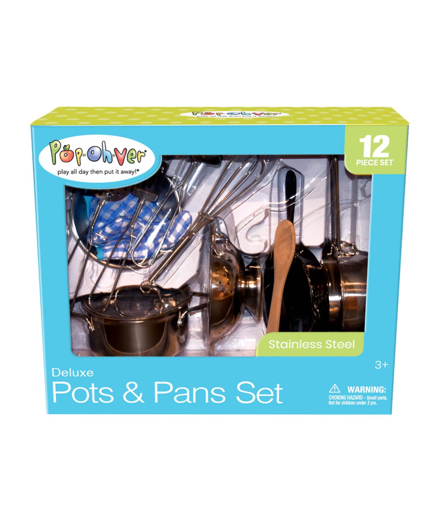 Детские игрушки Salus Brands PopOhVer Deluxe Pots Pans Playset Stainless Steel Set, 12 Piece — фото 3