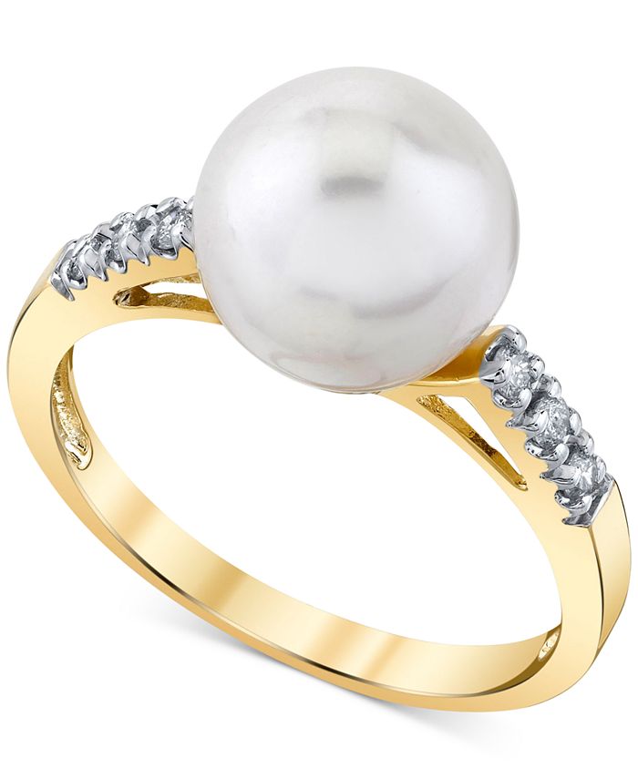 Macy's Cultured Freshwater Pearl (9-1/2mm ) & Diamond (1/8 ct. t.w ...