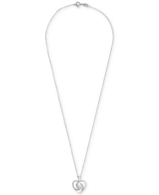 Cultured Freshwater Pearl (6mm) & Diamond Accent Swirl Heart 18" Pendant Necklace in Sterling Silver